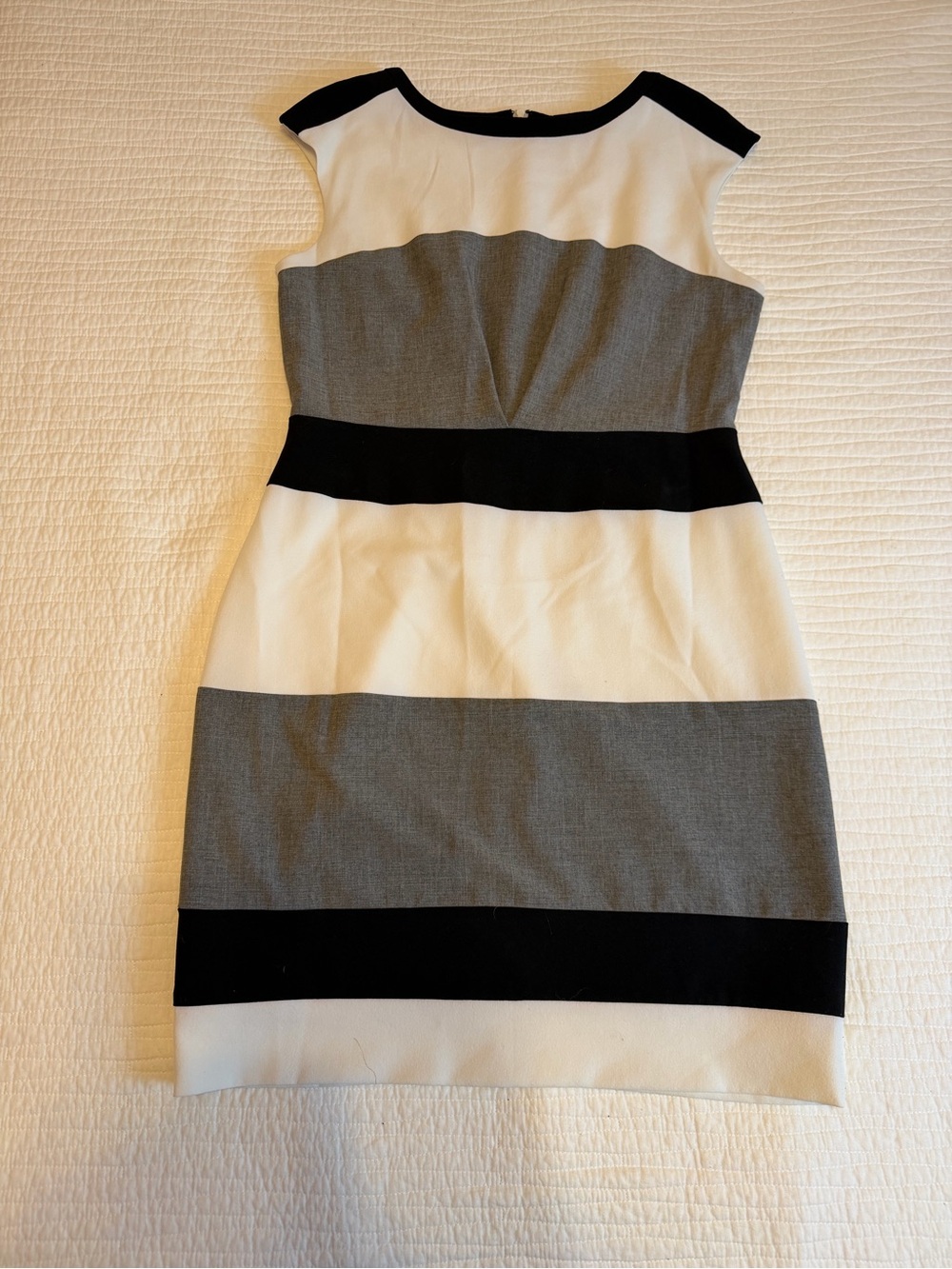 Studio One New York Sleeveless Midi Sheath Dress in Black, Gray & White 12 EUC